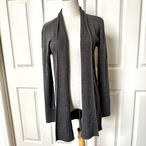Ann Taylor long grey open cardigan